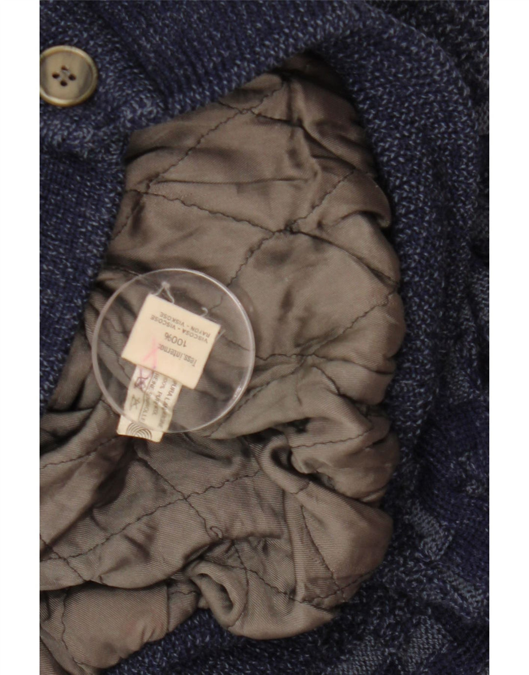 VINTAGE Herren Cardigan Pullover Große marineblaue geometrische Viskose