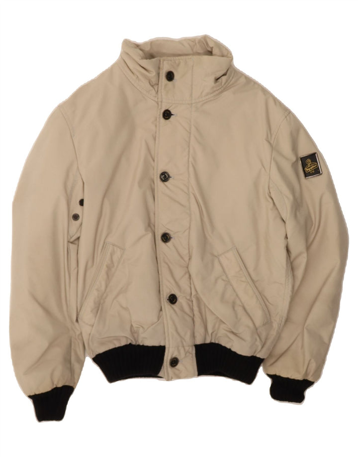REFRIGIWEAR Womens Bomber Padded Jacket UK 16 Large Beige Nylon Vintage Refrigiwear and Second-Hand Refrigiwear from Messina Hembry 