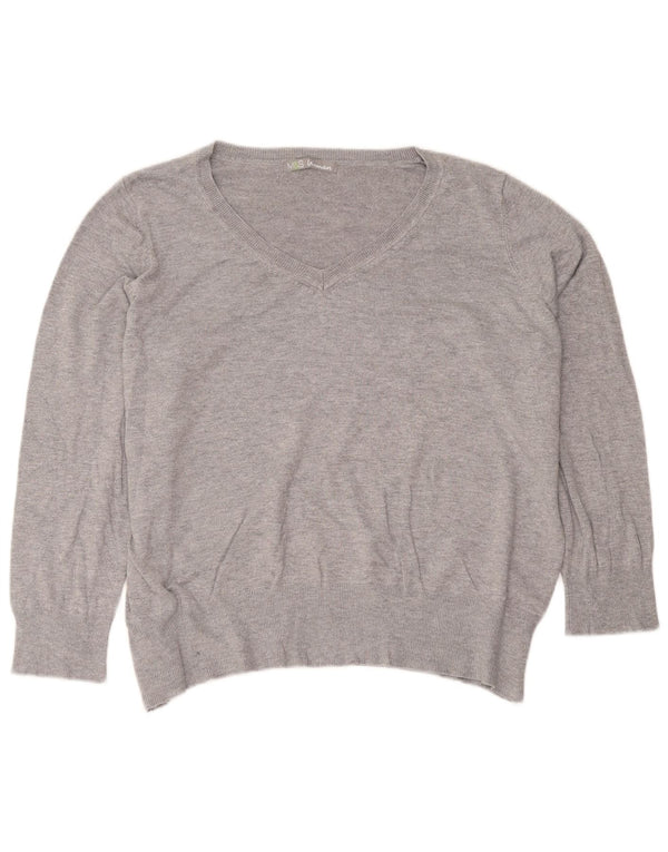Marks & Spencer Damen-Pullover mit V-Ausschnitt, UK 22 3XL, graue Viskose