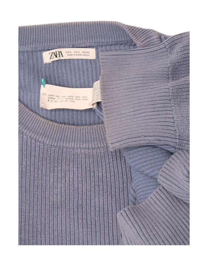 Zara Herren-Pullover mit Rundhalsausschnitt, groß, aus blauer Baumwolle