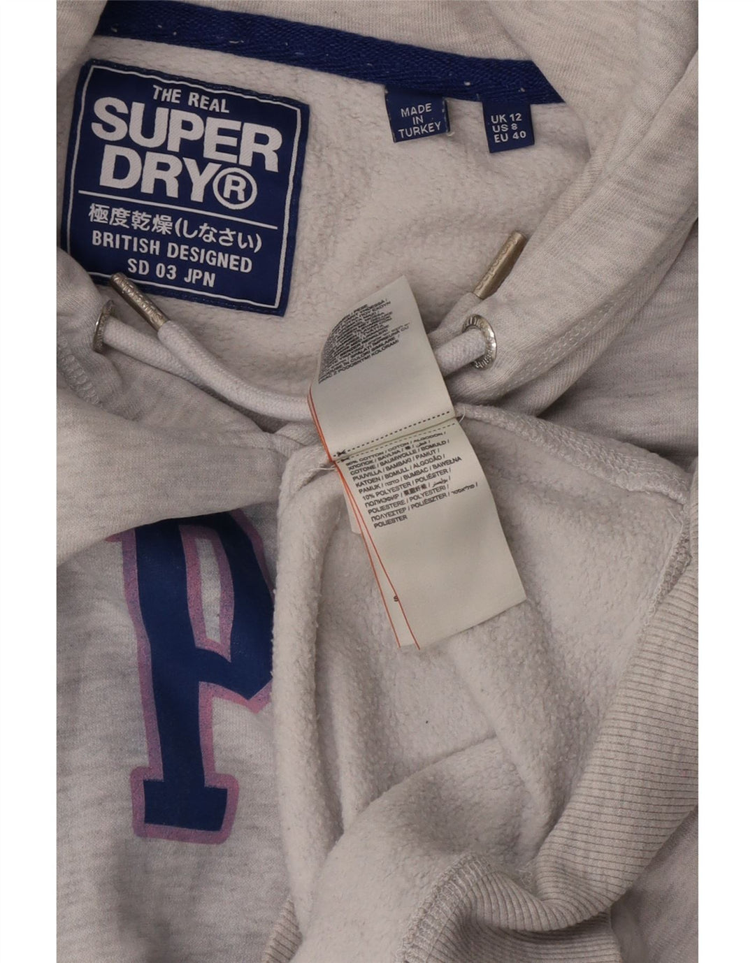 Superdry Damen-Kapuzenpullover mit Grafik, übergroß, UK 12, Mittelgrau meliert