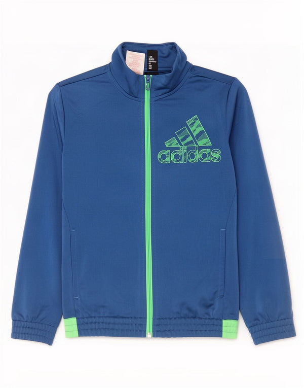 Adidas Jungen Grafik-Trainingsanzug-Top-Jacke, 9–10 Jahre, blaues Farbblockdesign