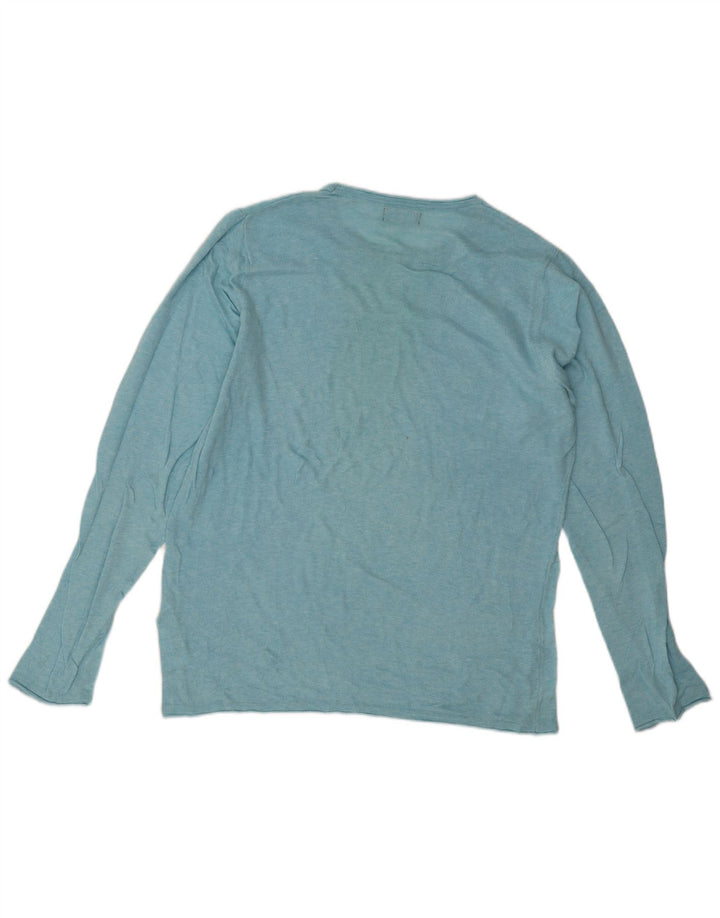Zara Herren-Pullover mit Rundhalsausschnitt, mittelblaue Baumwolle