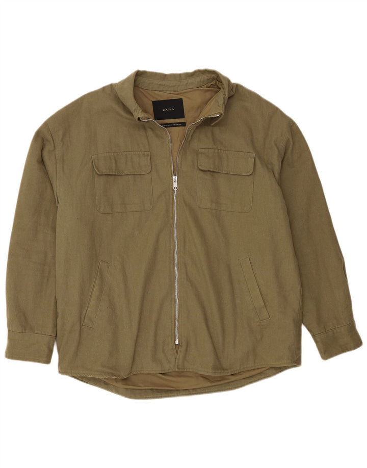 Zara Herren Utility Jacke UK 42 XL Khaki Baumwolle