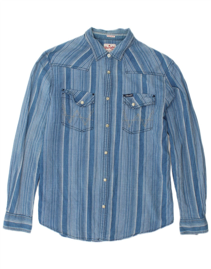 WRANGLER Herren-Flanellhemd mit normaler Passform, groß, blau gestreift, Baumwolle