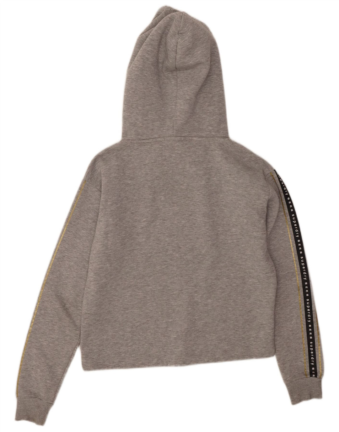 SUPERDRY Damen-Kapuzenpullover mit übergroßem, bauchfreiem Grafikdesign, Gr. 8, Grau