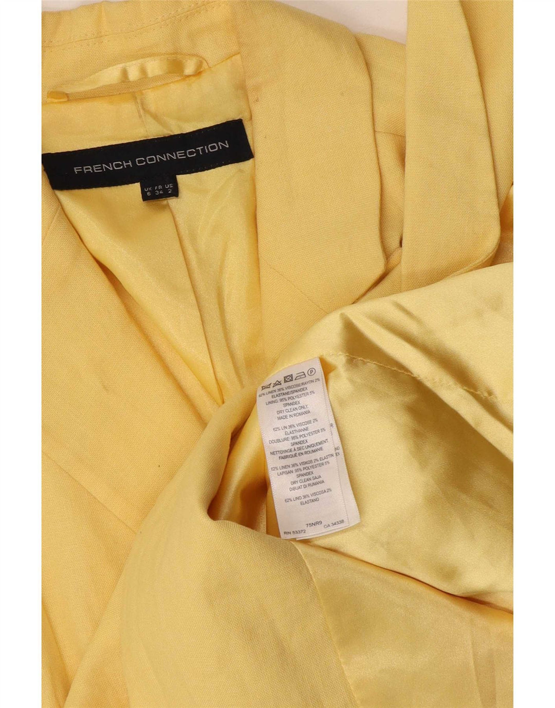 French Connection Zweireihiger Blazer für Damen, UK 6 XS, gelbes Leinen