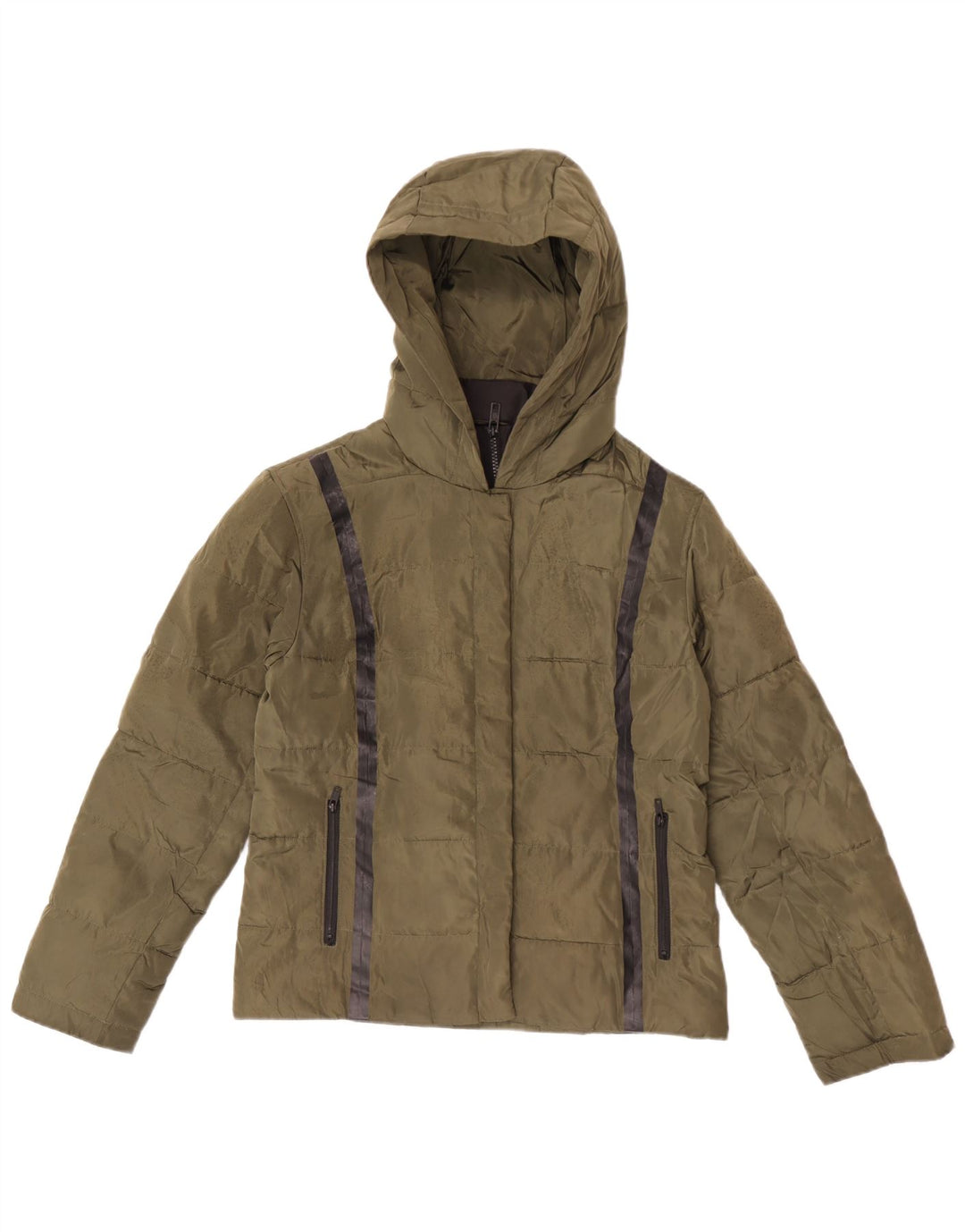 Jack Wills Wattierte Damenjacke mit Kapuze, UK 10, Größe S, Khaki, gestreift, Polyester