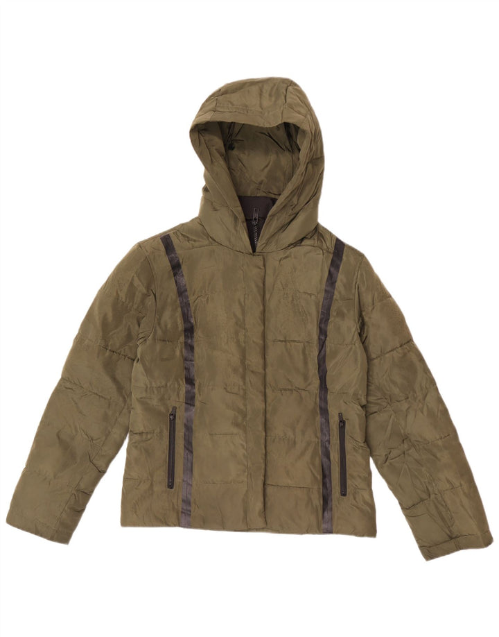 Jack Wills Wattierte Damenjacke mit Kapuze, UK 10, Größe S, Khaki, gestreift, Polyester