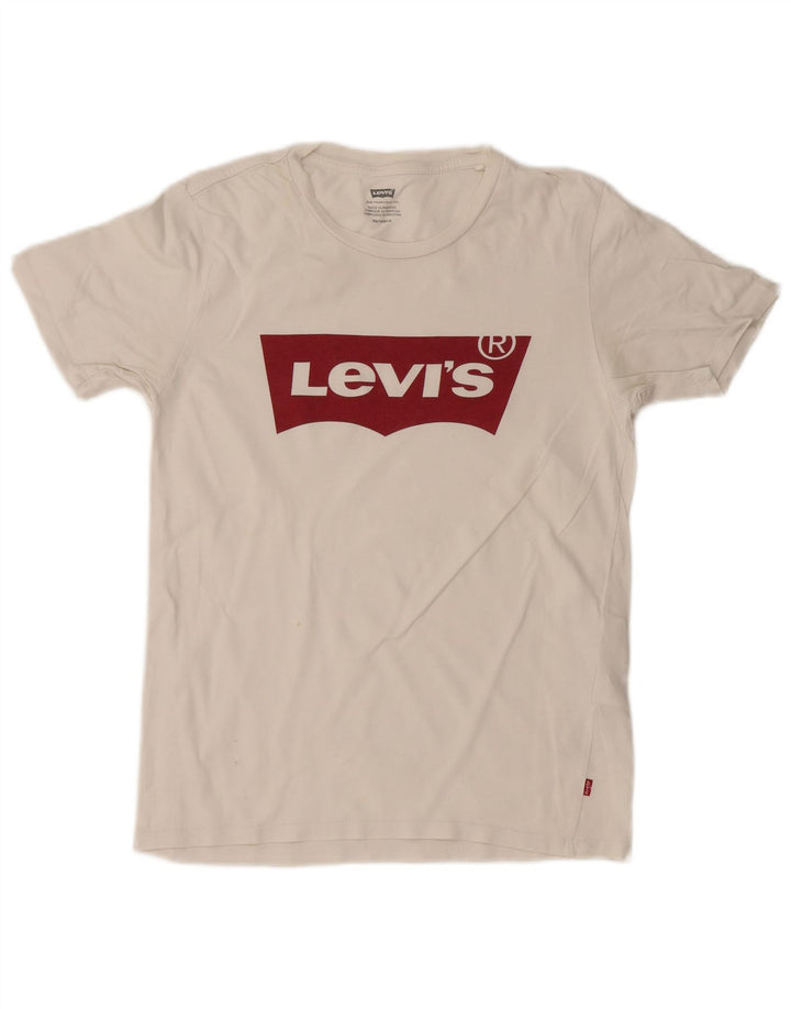LEVI'S Damen Grafik-T-Shirt-Oberteil UK 6 XS Weiße Baumwolle