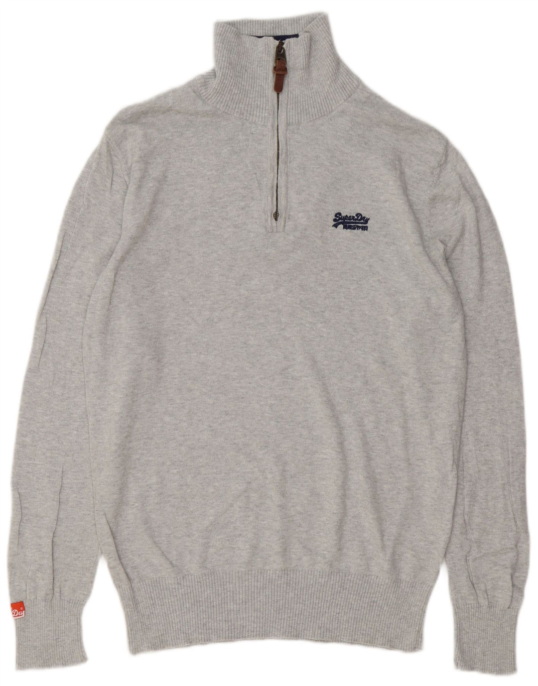 Superdry Herren-Pullover mit Reißverschluss am Hals, große, graumelierte Baumwolle