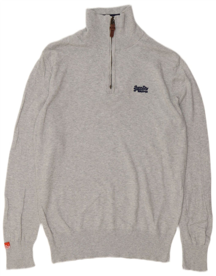 Superdry Herren-Pullover mit Reißverschluss am Hals, große, graumelierte Baumwolle