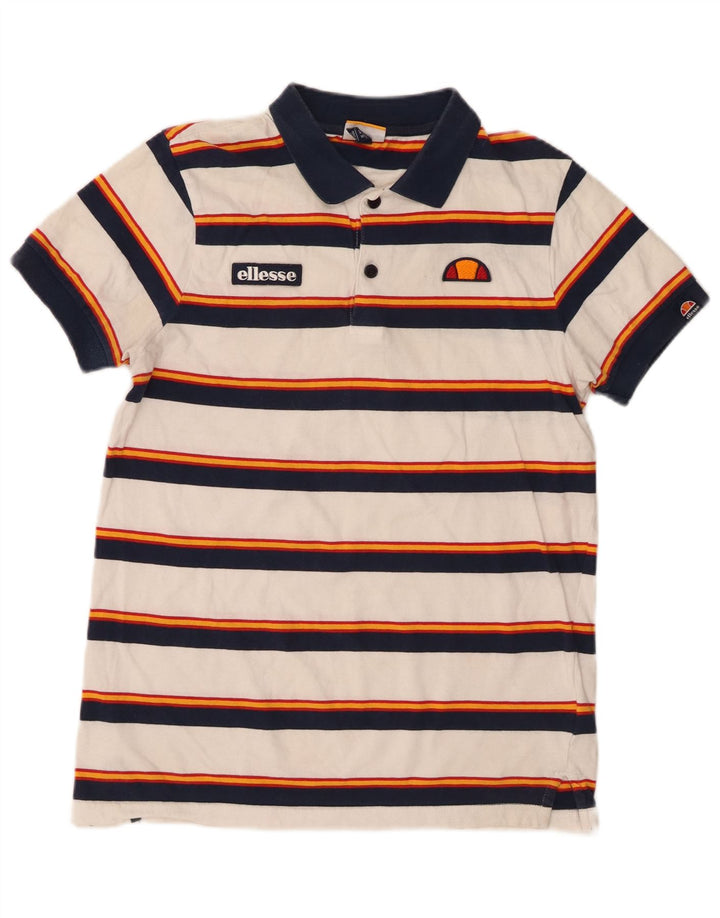 Ellesse Herren-Poloshirt, klein, weiß gestreift, Baumwolle