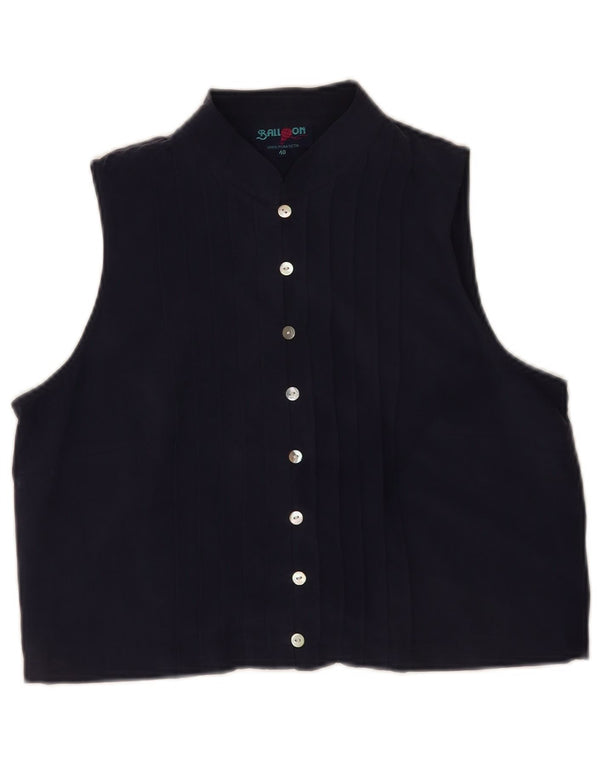 Balloon Womens Crop ärmellose Hemdbluse EU 40 Medium Navy Blue Silk