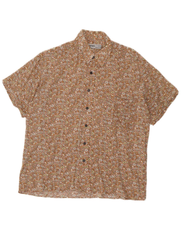 C & A Herren-Kurzarmhemd, groß, beige, geblümte Viskose