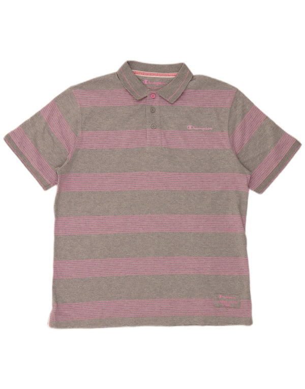 Champion Herren-Poloshirt XL, grau gestreift, Baumwolle