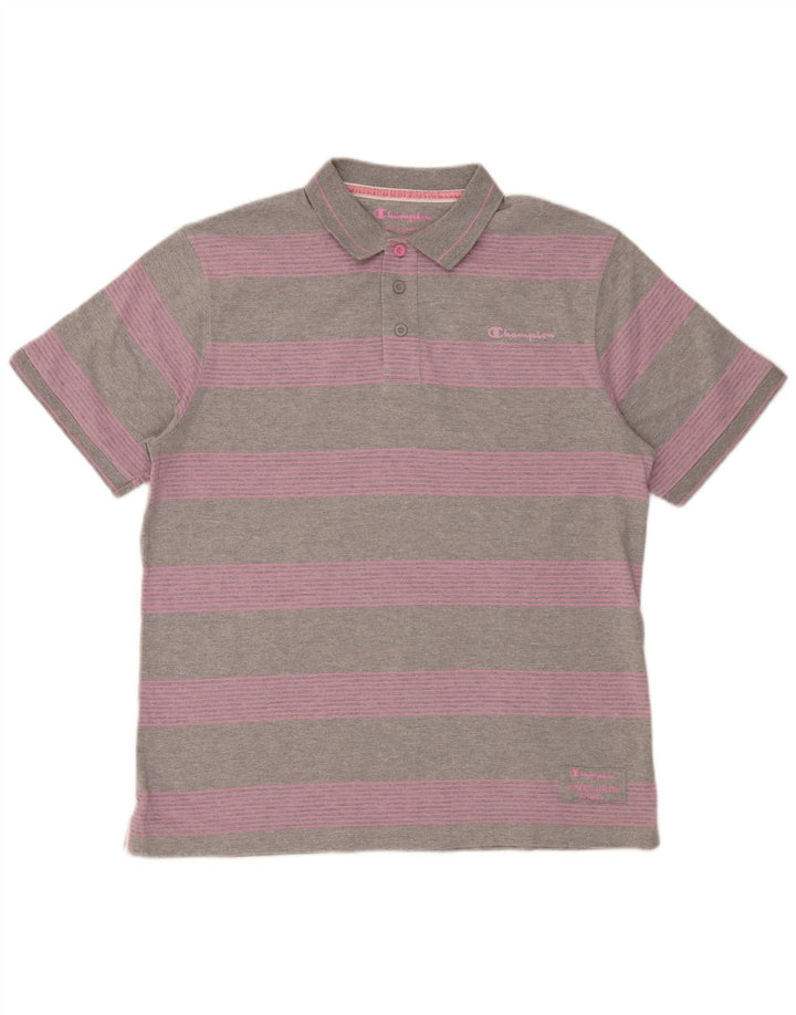 Champion Herren-Poloshirt XL, grau gestreift, Baumwolle