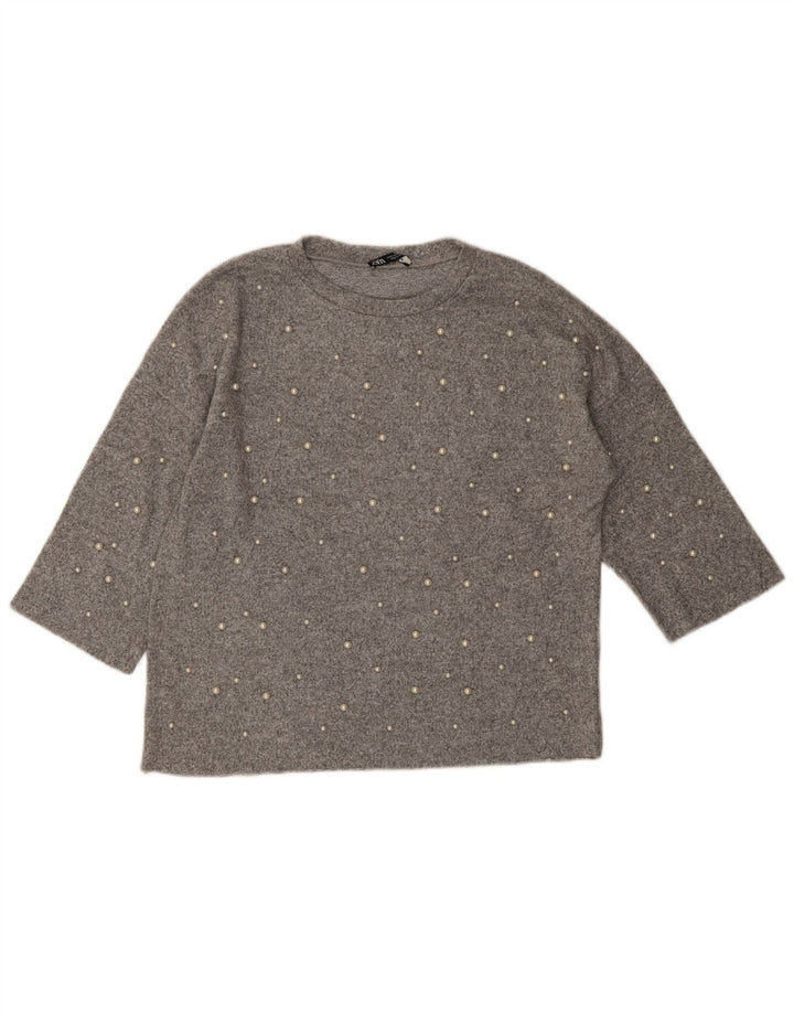 Zara Damen-Oberteil, übergroß, 3/4-Ärmel, UK 10, Größe S, Grau meliert