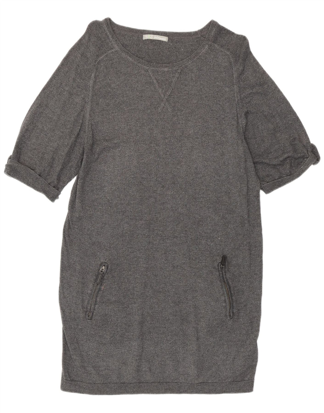 Marks & Spencer Damen-Pulloverkleid mit kurzen Ärmeln, UK 12, mittelgraue Viskose