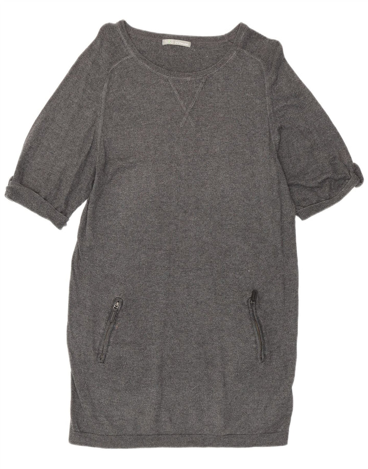 Marks & Spencer Damen-Pulloverkleid mit kurzen Ärmeln, UK 12, mittelgraue Viskose