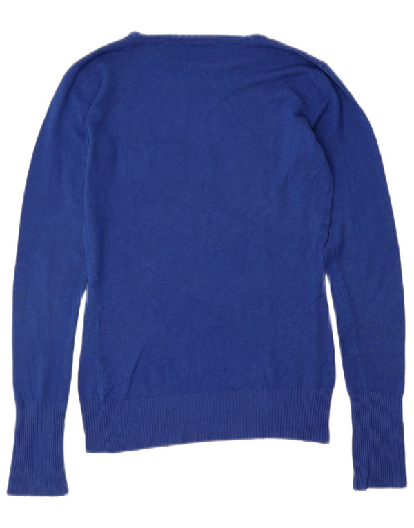 GUESS Damen Pullover mit grafischem U-Boot-Ausschnitt, UK 12, mittelblaue Viskose