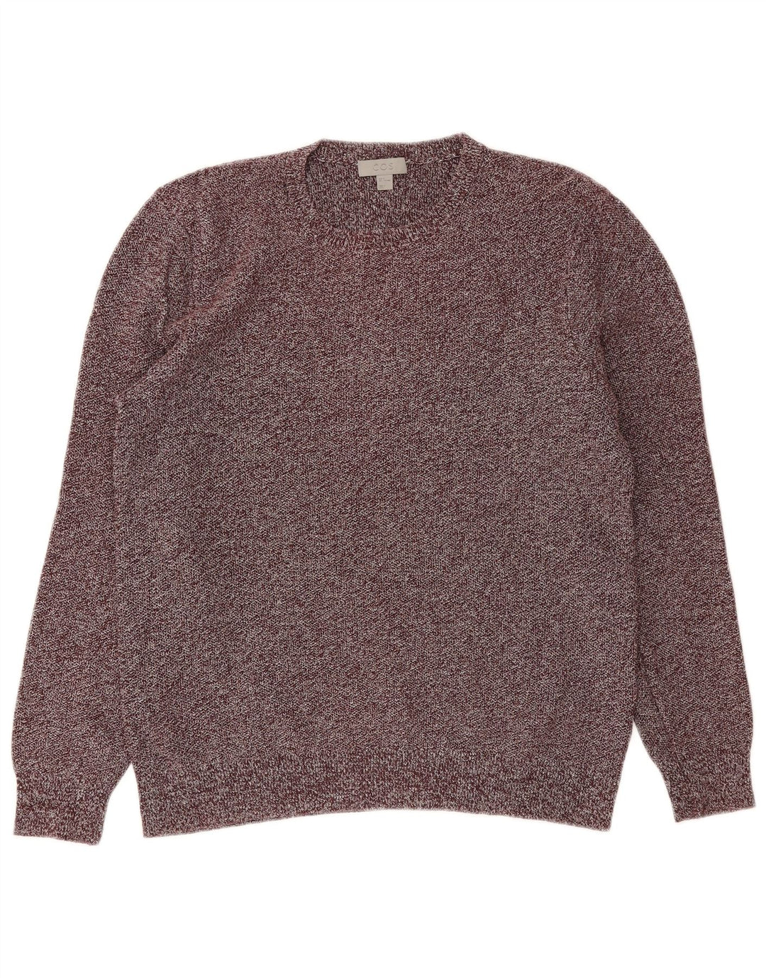 Cos Herren-Pullover mit Rundhalsausschnitt, mittleres Burgunderrot, geflecktes Leinen