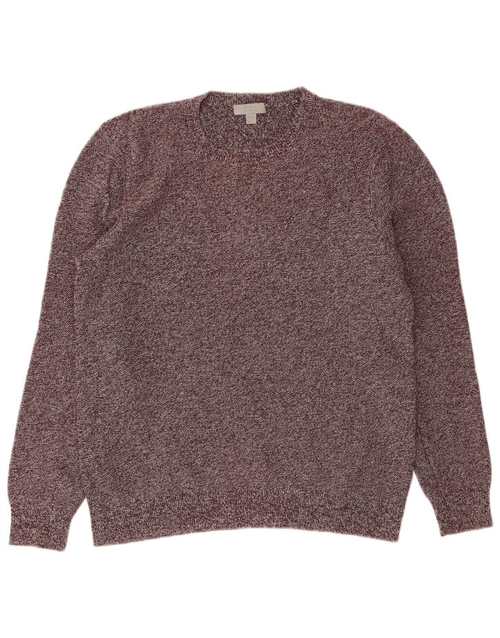 Cos Herren-Pullover mit Rundhalsausschnitt, mittleres Burgunderrot, geflecktes Leinen