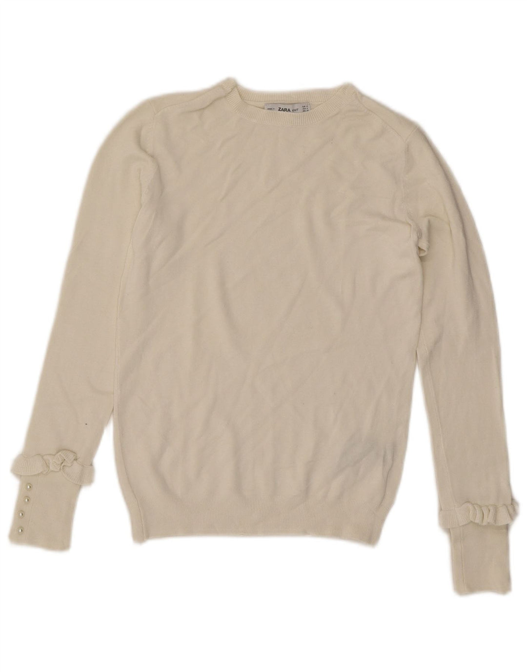 ZARA Damen-Pullover mit U-Boot-Ausschnitt, Gr. 12, mittlere, cremefarbene Viskose