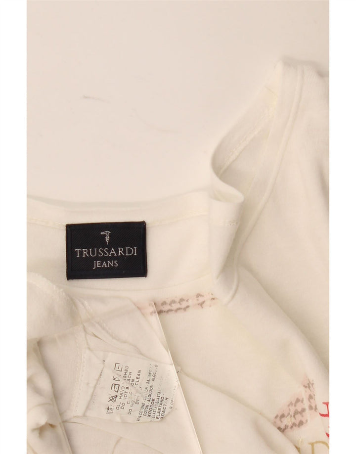 Trussardi Jeans Damen Übergroßes Grafikoberteil Langarm UK 10 Small Weiß