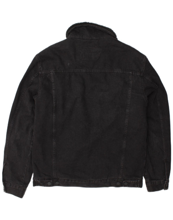 Zara Herren Denim Sherpa Jacke UK 40 Large Schwarz Polyester