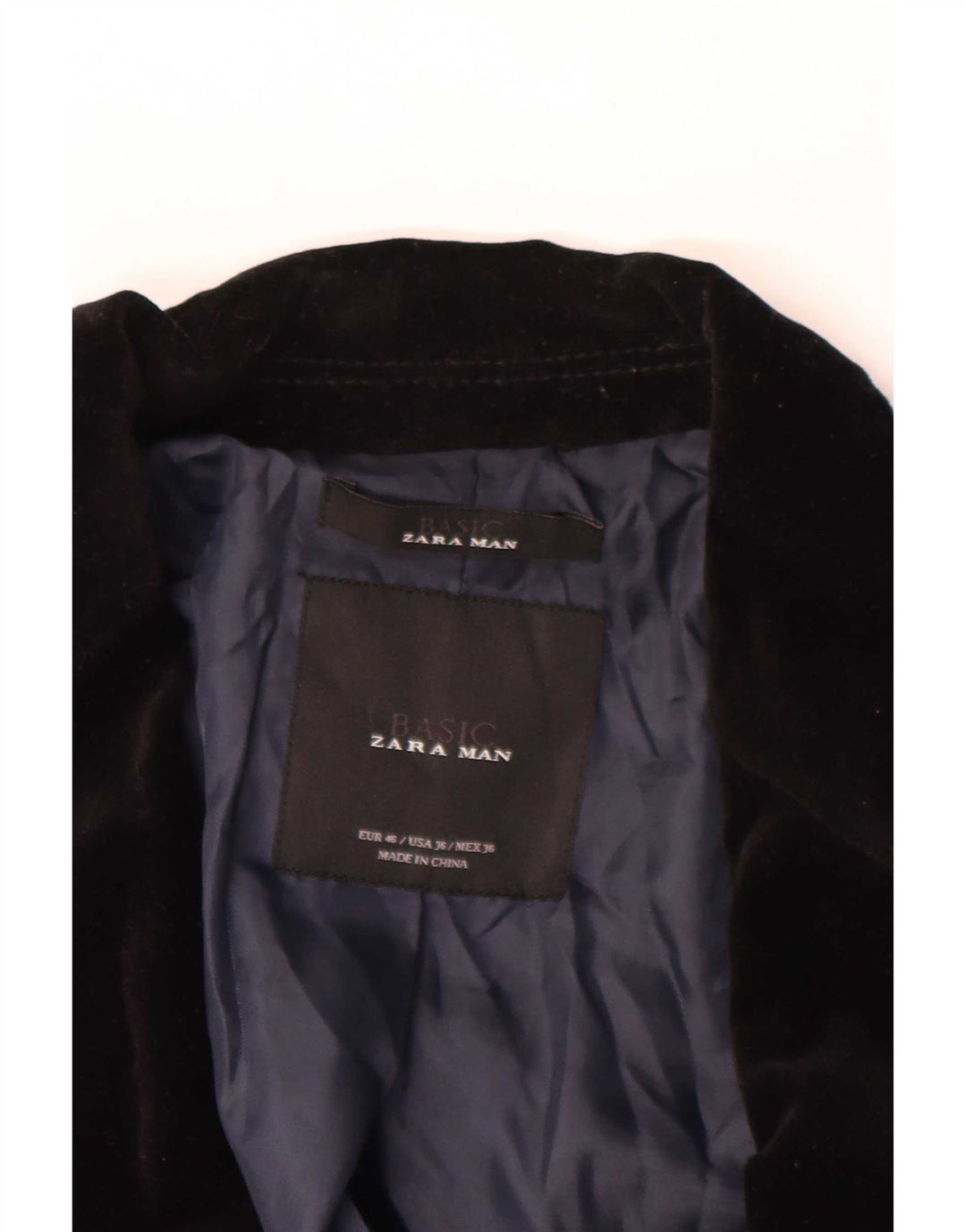 Zara Herren 2-Knopf-Samt-Blazerjacke, EU 46, kleine schwarze Baumwolle