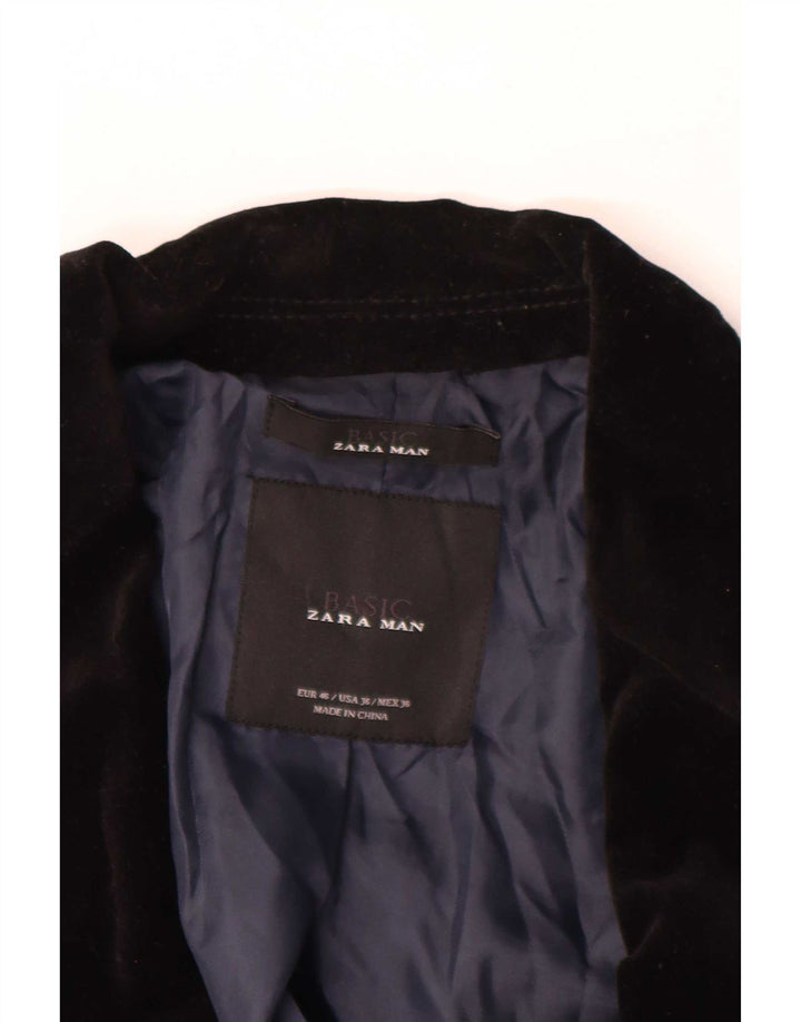 Zara Herren 2-Knopf-Samt-Blazerjacke, EU 46, kleine schwarze Baumwolle