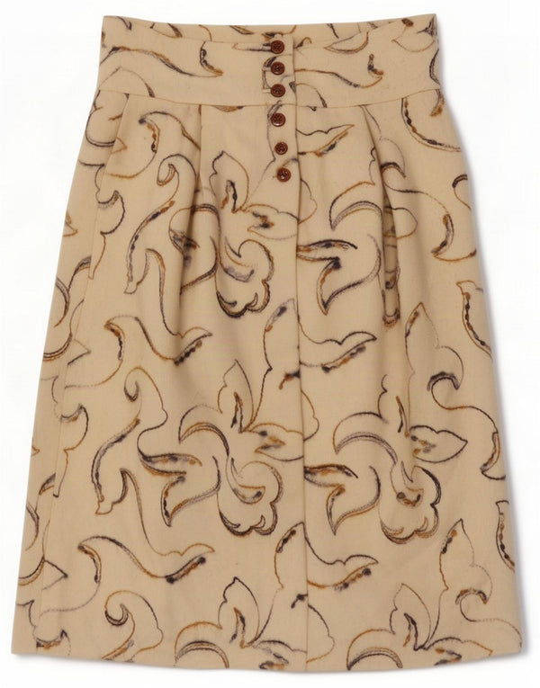 Vintage Damen-Midirock mit hoher Taille, klein, W26, beige geblümt