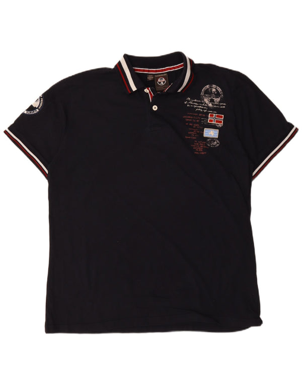Napapijri Herren Geographic Graphic Poloshirt 2XL Marineblau gestreift aus Baumwolle
