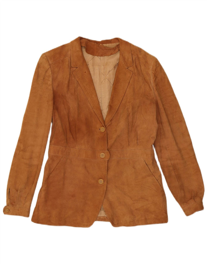 Vintage Damen 3-Knopf-Wildleder-Blazerjacke UK 14 Mittelbraun