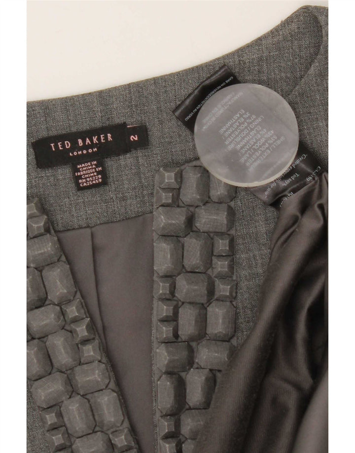 Ärmelloses Etuikleid für Damen von Ted Baker, Größe 2, klein, graues Polyester