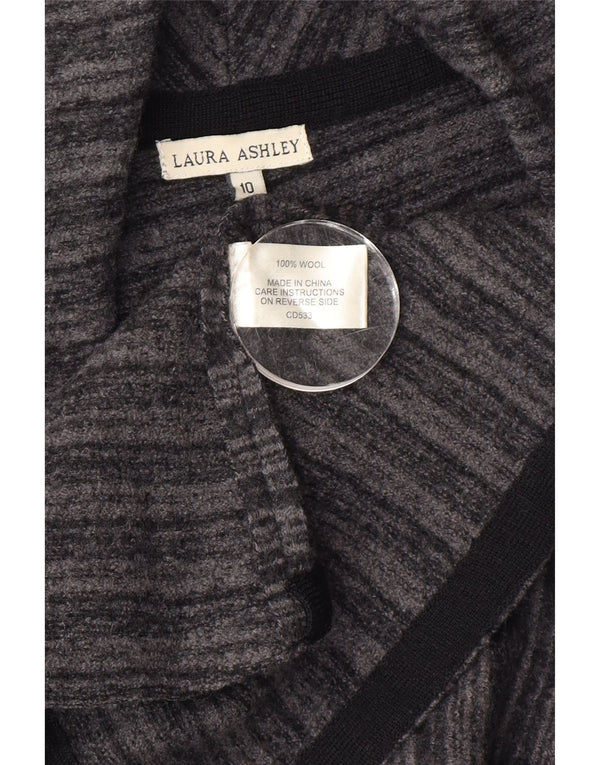 Laura Ashley Offener Damen-Cardigan-Pullover UK 10 Kleine grau gestreifte Wolle