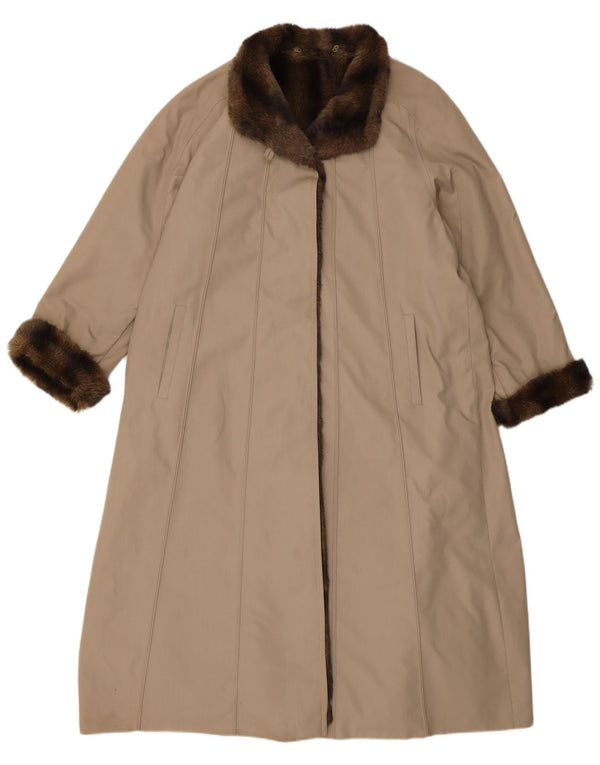 VINTAGE Damen Übergroßer Kunstpelzmantel EU 40 Mittelbeiges Polyester