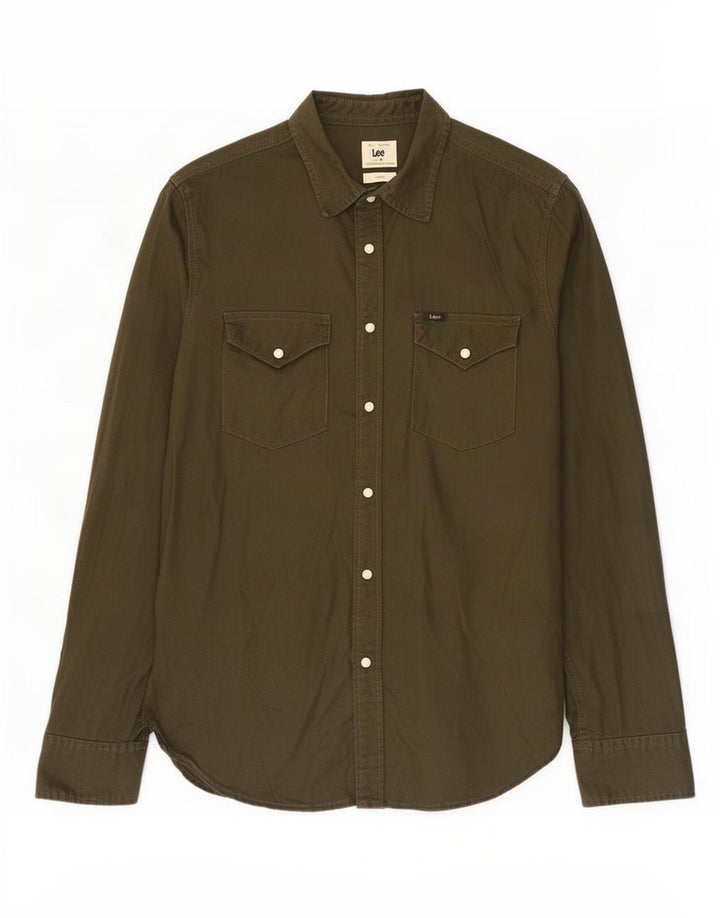 Lee Herren-Slim-Fit-Hemd aus mittlerer Khaki-Baumwolle