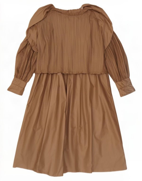 Vintage-Damen-Maxikleid mit langen Ärmeln, übergroß, EU 36, klein, beige, Polyester