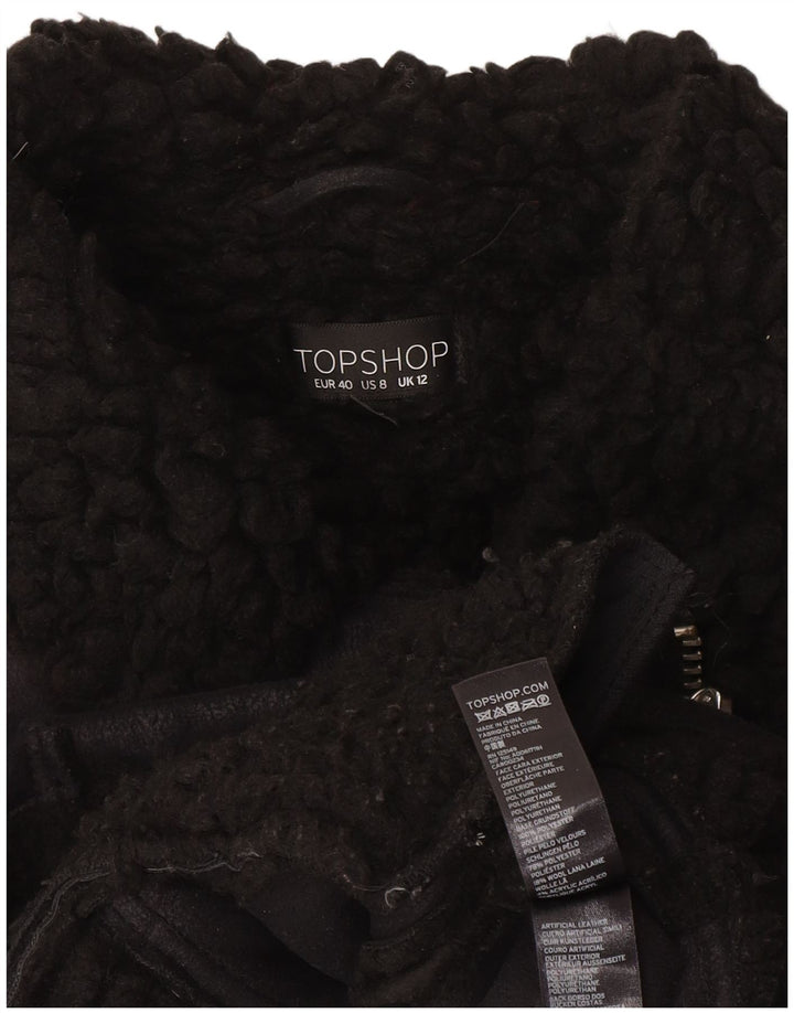Topshop Damen Sherpa Bikerjacke UK 12 Medium Schwarz Polyester