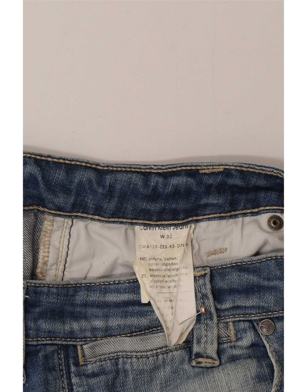 Calvin Klein Herren Distressed Straight Jeans W32 L28 Blaue Baumwolle