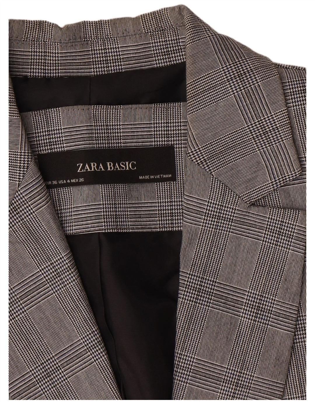 Zara Damen 1-Knopf-Blazerjacke EU 36 XS Graues Hahnentritt-Polyester