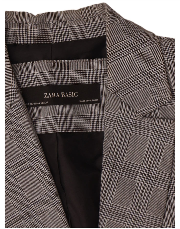 Zara Damen 1-Knopf-Blazerjacke EU 36 XS Graues Hahnentritt-Polyester