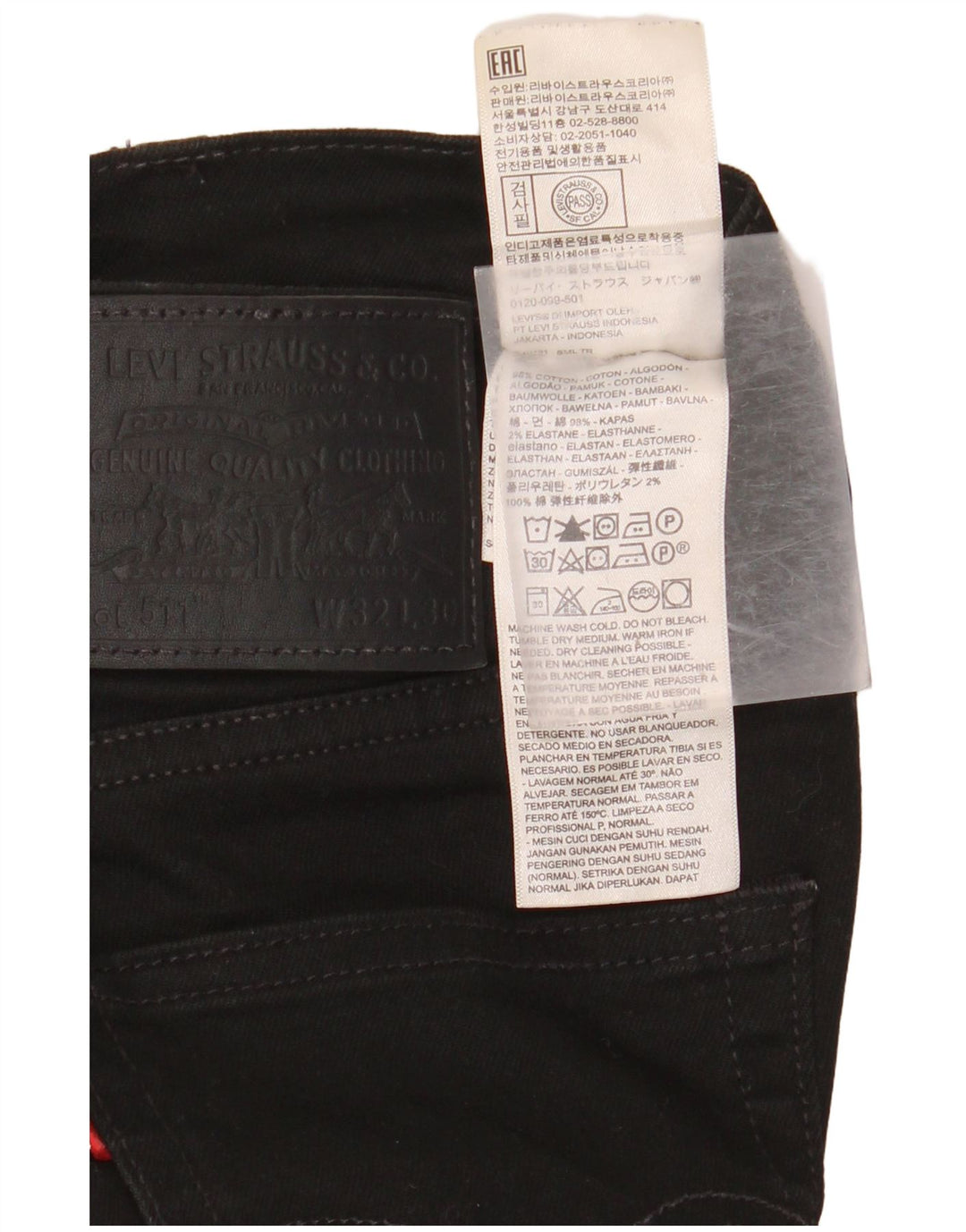 LEVI'S Herren 511 Slim Jeans W32 L30 Schwarze Baumwolle