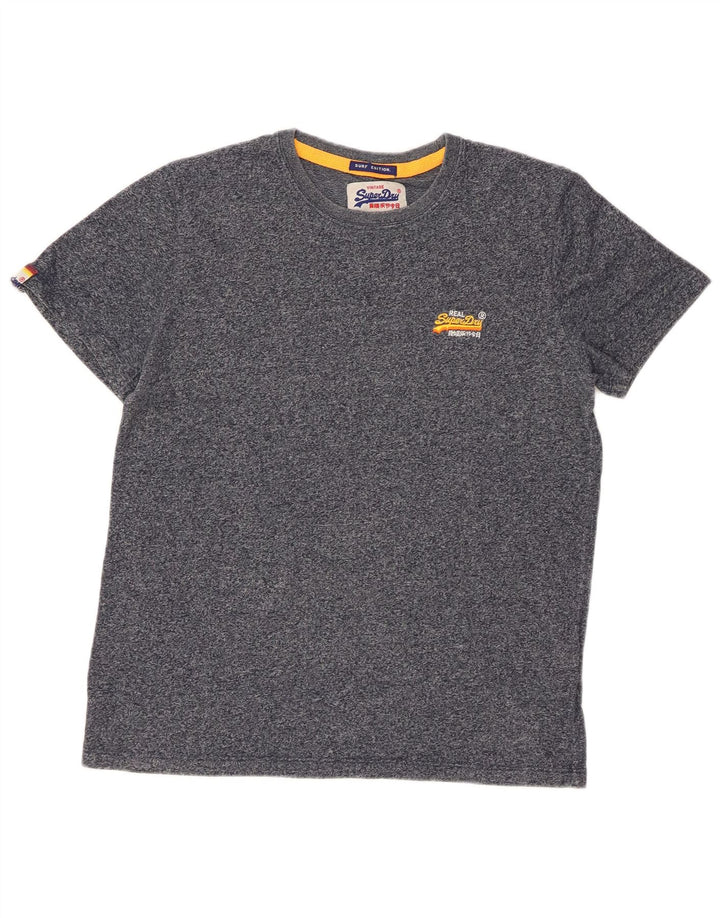 SUPERDRY Herren-T-Shirt-Oberteil, groß, marineblau gesprenkelte Baumwolle