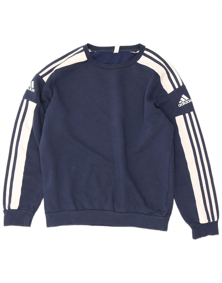 Adidas Herren Grafik-Sweatshirt-Pullover aus mittelblauer, marineblauer Colourblock-Baumwolle