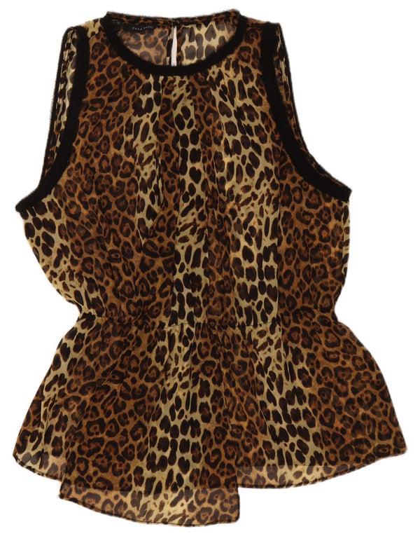 Zara Damen ärmelloses Blusenoberteil UK 18 XL Braun Animal Print