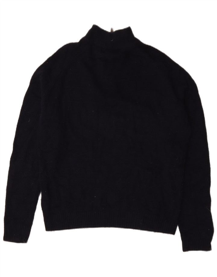 Marks & Spencer Herren-Pullover mit Reißverschluss am Hals, mittelgroße marineblaue Lammwolle