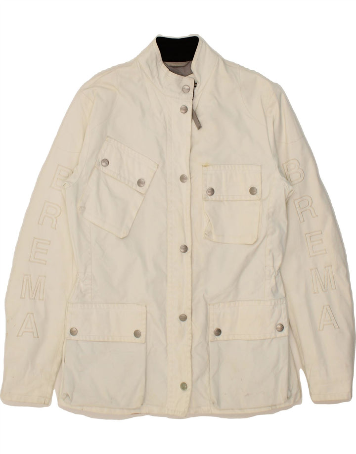 BREMA Womens Graphic Utility Jacket IT 44 Medium White Polyamide Vintage Brema and Second-Hand Brema from Messina Hembry 
